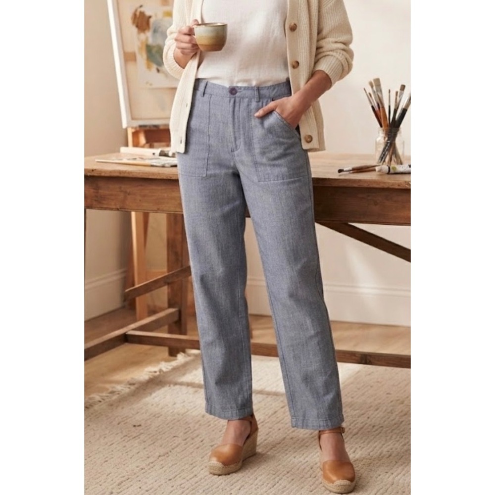 Carbon 2 Cobalt Blue Lyocell Linen Wide Leg Pants Womens 6 Chambray Casual